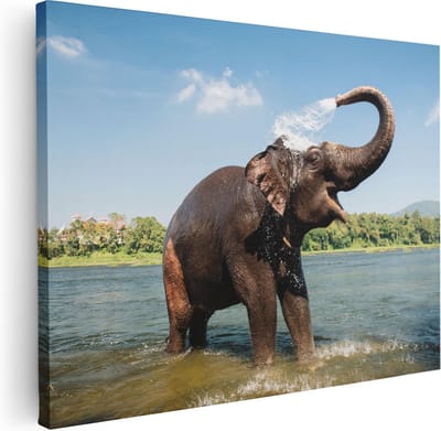 Artaza Canvas Schilderij Olifant Thailand - 40x30 cm - Klein - Wanddecoratie Wilde Dieren - Muurdecoratie Woonkamer - Kamer Accessoires