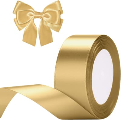 Goud satijnen lint 40 mm, breed decoratief cadeaulint, 22 m lint om te knutselen, gouden decoratielint voor geschenkverpakking, decoratie