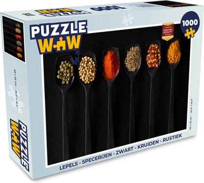 Puzzel Lepels - Specerijen - Zwart - Kruiden - Rustiek - Legpuzzel - Puzzel 1000 stukjes volwassenen