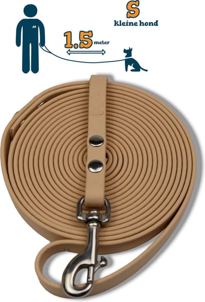Miqdi hondenriem - BioThane ® - creme - 1.5 meter lang - 9 mm breed - XS/S - kleine hond