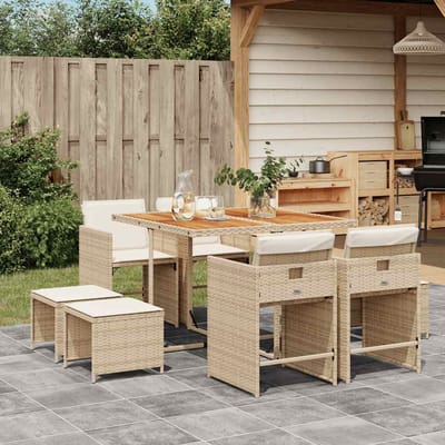 vidaXL - 9-delige - Tuinset - met - kussens - poly - rattan - beige