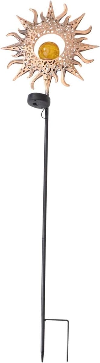 Tuinlantaarn Op Zonne-energie - Decoratieve Paal - Sfeerverlichting Buiten - Hol Ontwerp - 28 x 9.8 x 8 cm - Goud