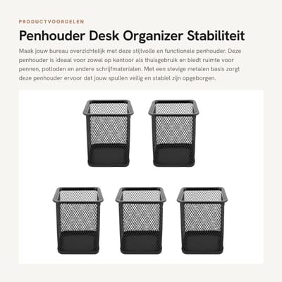 Dailygoods- Pennenhouder - Vierkante Desk Organizer - Mesh Pennenbakje - Bureau Accessoires - Stabiele Metalen Basis - Ruimtebesparend Ontwerp - Pencilhouder