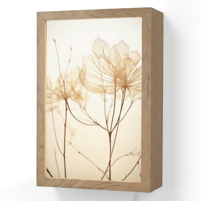 Wandlamp 20x30 cm - Oplaadbaar - Droogbloemen - Beige - Planten - Wit - Wandlampen binnen woonkamer - Slaapkamer lamp met kabel - Decoratieve nachtlamp - Vloerlamp snoer