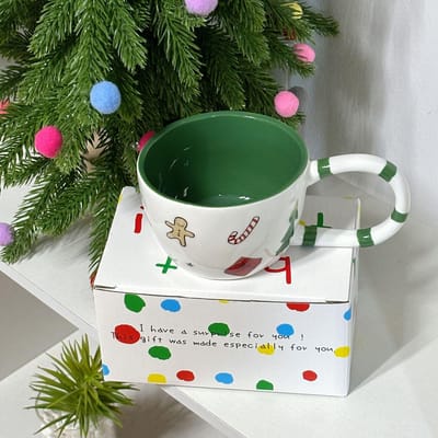 Creatieve Winter Cartoon Grote Oor Kop Koffiekop Kerst Keramische Kop Geschenkdoos Kerstkop Hoge Waarde Mok 350ml