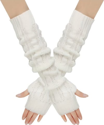 Bovista Armwarmers - Polswarmers - Armwarmers Dames - Duimopening - Wol - Armstukken - Wit