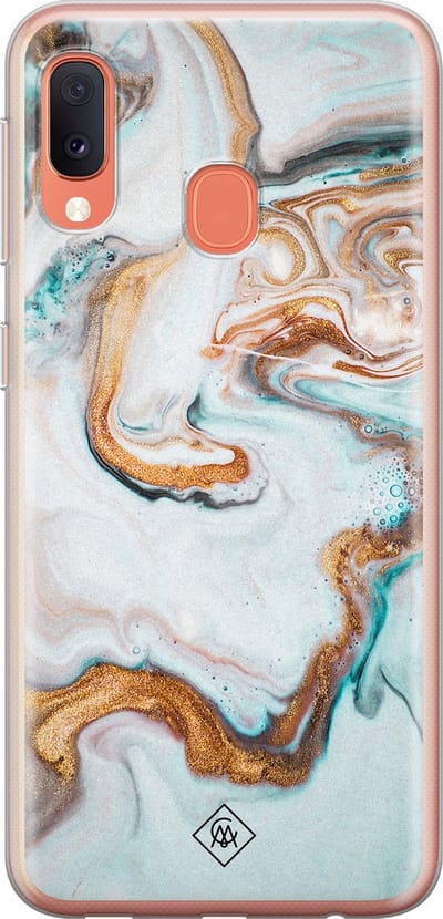 Casimoda® hoesje - Geschikt voor Samsung A20e - Marmer Blauw Goud - Backcover - Siliconen/TPU - Mint