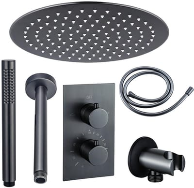 FugaFlow Eccelente Sobrado Badkamer inbouw regendoucheset met thermostaat 25cm plafondarm hoofddouche incl. staaf handdouche Gunmetal PVD