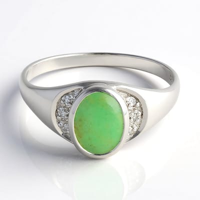 Cavill - Zilveren Ring 925 Sterling - Keizerlijk Chrysopraas 0,6 ct Ovaal - Witte Topaas 0,032 ct Briljant Pavé - Elegante Damesring Maat 17