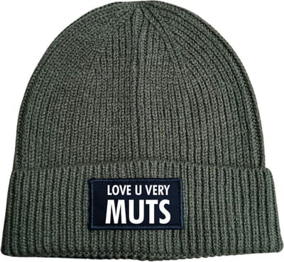 Love u very muts wintermuts rib military green | wit - soBAD. | Wintersport | Après ski verkleedkleren | Unisex | Heren en Dames Beanie