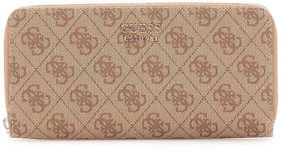 GUESS portemonnee Brenton SLG Large Zip Around Wallet Latte Logo Lichtbruin