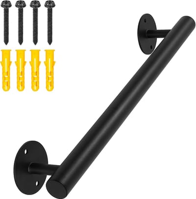 Metalen Trapleuning - Wandmontage Handgreep - Veiligheid Binnen Buiten - Gepoedercoat Koolstofstaal - 19 Inch Lengte - Zwart