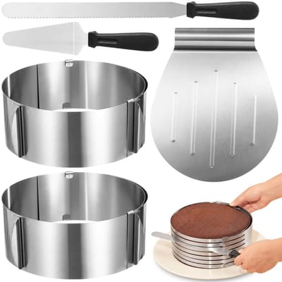 Dailygoody - Taartaccessoires - Taart snijden - Roestvrij staal - Verstelbare taartring - Taartbodem en snijhulp, ideaal voor de thuisbakker