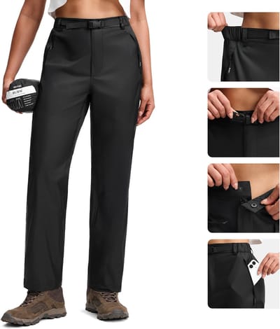 BUBW Regenbroek Dames - Outdoorbroek Waterdicht - Inclusief Riem - Regenbroek met Rits - Veilige zakken en Reflecterende - Zwart - Maat S
