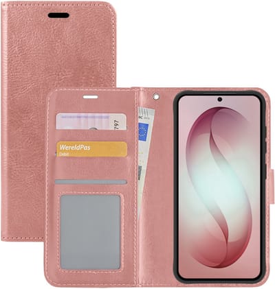 Hoesje - Met Pasjeshouder - Geschikt voor Samsung Galaxy S26 - Luxe Bookcase Portemonee - Flip Case - Kunstleer Book Case - Flipcase - Book Cover - Walletcase - Portemonneehoes - Rosé goud