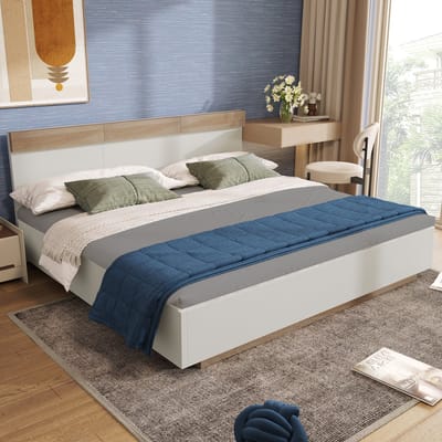 DESMIU Houten Zweefbed 180x200cm – Tweepersoonsbed Met Zweeflook – Hoofdbord Met Comfortabele Opbouw – Zonder Matras – Wit En Sonoma Eiken