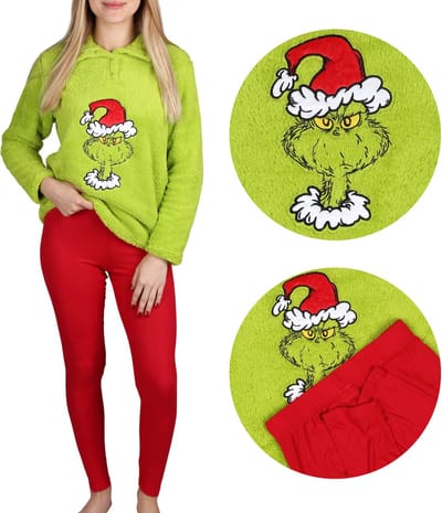 The Grinch Tweedelige pyjama voor dames, lange mouwen, feestelijk