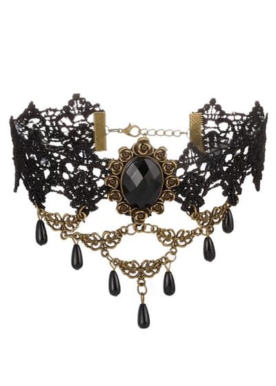 KIMU® Choker Ketting Zwart Kant Kraaltjes Roos - Kanten Zwarte Collar Lingerie Vintage Lace Great Gatsby Roaring Twenties Rozen Charleston Brocante Jugendstil Art Deco Victoriaans Steampunk Sexy Antieke Festival