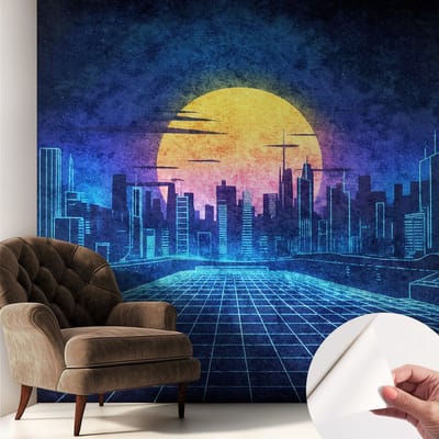 Coloray Zelfklevend Behang - Futuristisch landschap Zelfklevend fotobehang - 250x250 cm - Blauw Zelfklevend Behang - Voor op kantoor, voor de hal, voor de woonkamer - Herpositioneerbaar - Stickerbehang op rol