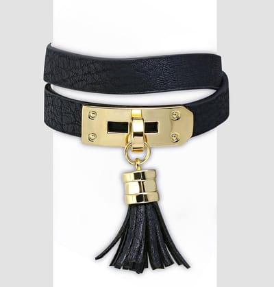 Amanto Armband Cornalt Black - Dames - PU Leer - Messing - Kwastje - 13 mm - 38 cm