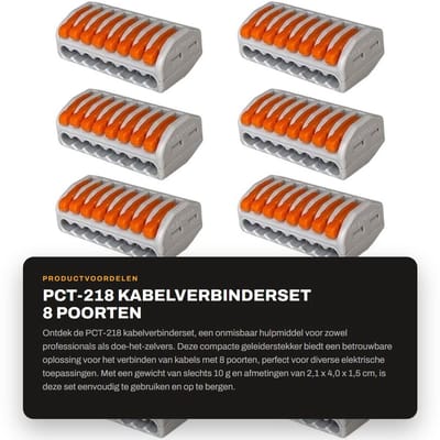 Dailygoods - PCT-218 kabelverbinderset - 8 poorten - Compacte geleiderstekker - Oranje en grijs - Snelkoppeling - Geschikt voor diverse toepassingen -...