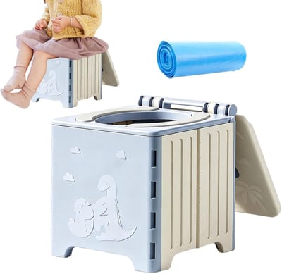 Draagbaar Toilet - Reispotje Kinderen - Zindelijkheidstraining - Snel Uitklapbaar - Compact Opvouwbaar - Dinosaurus Blauwgrijs
