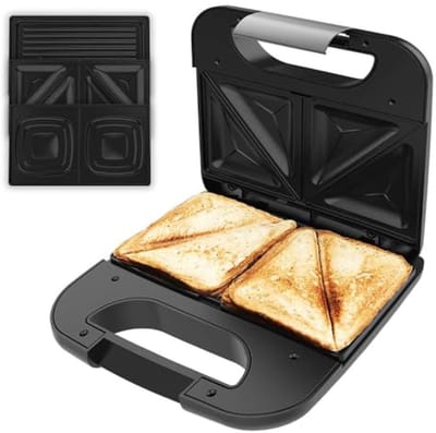 Sandwichmaker - Tosti Apparaat - Snelle Maaltijden - 3 Wisselplaten - 800 Watt - RVS