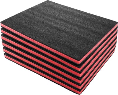 Op maat gesneden schuimstof inzetstukken, 4 stuks, 40 x 33 x 5 cm, gereedschapsschuim, polyethyleenschuim, zwart/rood, ideaal voor koffers en opslag