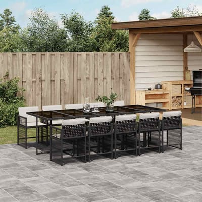 vidaXL - 11-delige - Tuinset - met - kussens - poly - rattan - zwart