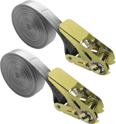 Spanbanden met ratel - Sjorbanden set - Vervoer vastzetten - Hoge draagkracht - 6 meter lengte - Grijs