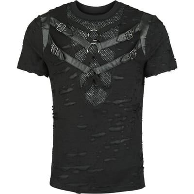 Punk Rave - Gothic T-shirt - Punk Tattered Visual T-Shirt - S-M tot XXL-3XL - voor Mannen - zwart