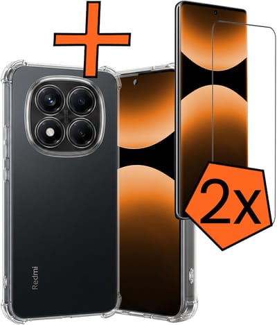 Hoes - Met Screenprotector - 2 Stuks - Geschikt voor Xiaomi Redmi Note 14 Pro - Sterk & Shockproof - Siliconen Case - Back Cover - Telefoon Hoes - Shock Proof - Transparant