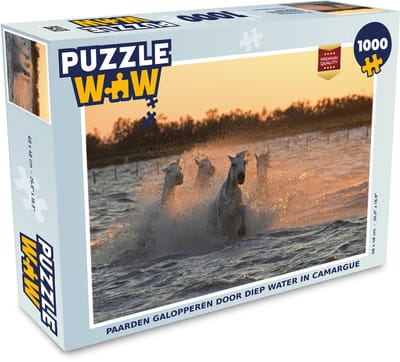 Puzzel Paarden galopperen door diep water in Camargue - Legpuzzel - Puzzel 1000 stukjes volwassenen
