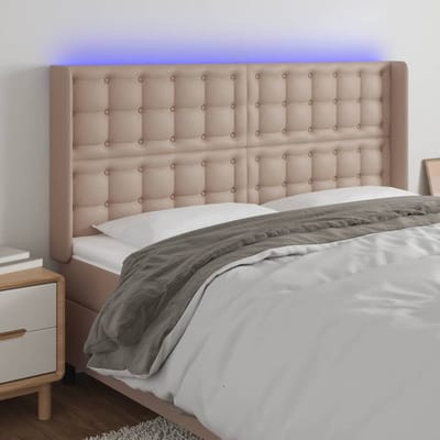 vidaXL - Hoofdbord - LED - 147x16x118/128 - cm - kunstleer - cappuccinokleurig