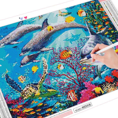 Peinture Diamant 5d Dauphin Nouvelle Arrivée Image de Strass Mosaïque Animal Décoration de Maison 20X30CM blue