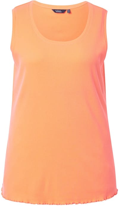 Ulla Popken - Dames - Top ribjersey slim ronde hals mouwloos - Koraal - Maat 50+