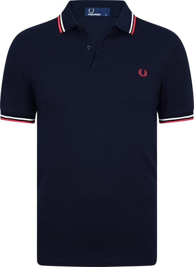 Fred Perry - Polo Navy White Red - Slim-fit - Heren Poloshirt Maat S