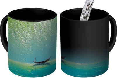 Magische Mok - Foto op Warmte Mokken - Koffiemok - Bootje - Water - Bladeren - Bloesems - Magic Mok - Beker - 350 ML - Theemok