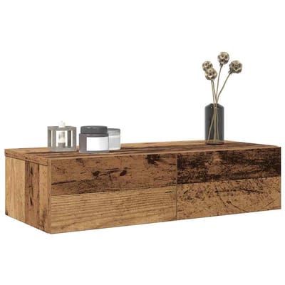 vidaXL - Wandschap - met - lades - 60x26,5x15 - cm - bewerkt - hout - oud - houtkleurig