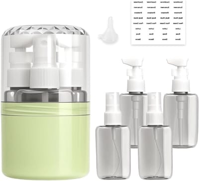 Reisflessenset 4-in-1, 50 ml, lekvrije cosmetische flessen met sproeikoppen en lotionkoppen, ideaal voor handbagage, vakantie en kantoorgebruik