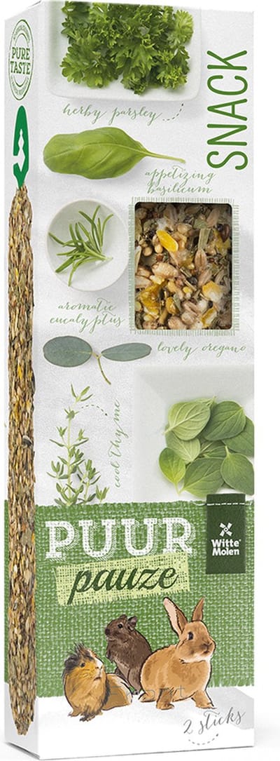 Witte Molen - Knaagdierensnack - Knaagdier - Puur Pauze Sticks Eucalyptus & Tijm 180gr - Tray - 2st