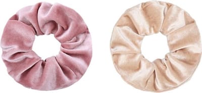 Jumalu scrunchie velvet haarwokkel haarelastiekjes - lichtroze en beige - 2 stuks