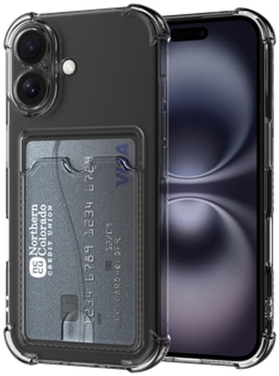 Just in Case hoesje met Pasjeshouder geschikt voor iPhone 16 Hoesje met Pashouder - Flexibel Materiaal - Transparant