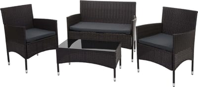 Poly-rattan set MCW-F55, balkon/tuin/lounge set Zitgroep ~ bruin, donkergrijze kussens