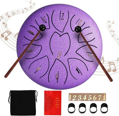 Steel Tongue Drum - Hand Pan - Muziek Meditatie - 11 Gestemde Tonen - 15cm Diameter - Gekleurd