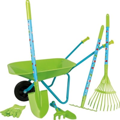 Thuys - Kruiwagen Kind Groen – Complete Tuinset met Schep en Hark - Hout en Metaal - voor Actief Buitenspelen en Tuinieren