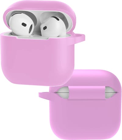 Hoes - Geschikt voor Apple AirPods 4 - Siliconen Hoesje met Clip - Silicone Case Cover - Flamingo
