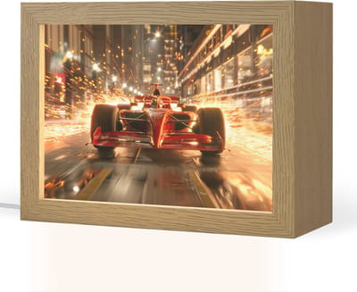 Nachtlampje 20x15 cm - Kinder lampje - Formule 1 - Auto - Race - Goud - Jongens - Tafellamp kinderkamer - Slaapkamer lamp - Bedlamp kinderen - Kinderlampje stopcontact - Wandlamp babykamer - Nachtlampjes