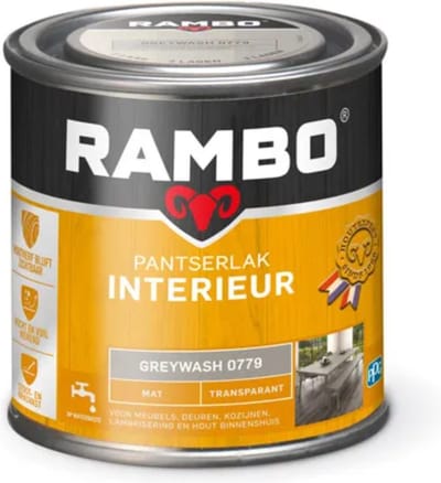 Rambo Pantserlak Interieur - Transparant Mat - Houtnerf Zichtbaar - Greywash - 0.25L