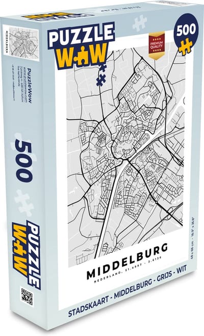 Puzzel Stadskaart - Middelburg - Grijs - Wit - Legpuzzel - Puzzel 500 stukjes - Plattegrond